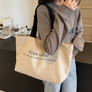 South Korea Ins Large Capacity Canvas Shoulder Bag Casual Commuter Tote Womens Minimalist Easiest for Match Student Bag Cloth Bag