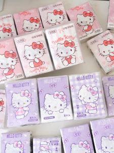 Portable Hello Kitty Cat Print Handkerchiefs Sweet Girls Cute Small Packaged Pink Purple Living Tissue Paper Sanitary Pads