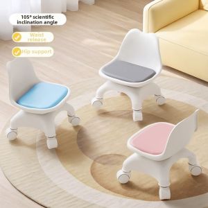 Portable Adjustable Height Silent Rolling Stool with Backrest