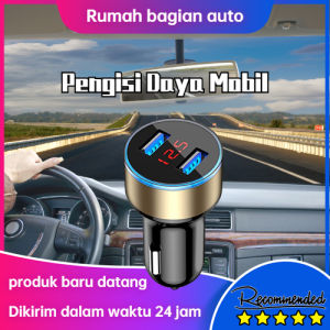 (ada stok dikirim dari jakarta) Adaptor charger mobil yang cepat  Adaptor charger mobil pengisi daya cepat ponsel auto tampilan LCD port USB ganda 3.1A