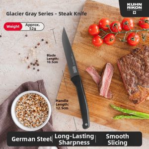 Kuhn Rikon | Glacier Gray Stainless Steel Titanium Coated Serrated Steak Knife