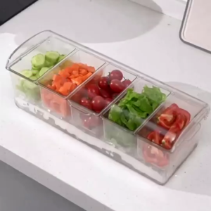 Khay Đựng Topping 4-5 Ngăn Có Ngăn Ướp Đá Lạnh Bên Dưới Chất Liệu Nhựa Mica Tiện Lợi