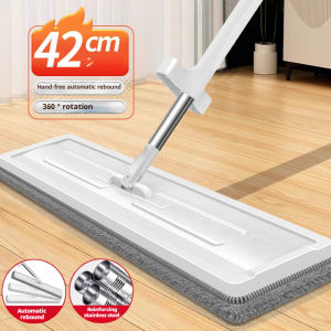Lazy Mop 42cm Hand-free Washable Foldable Storage 360°Spinning Mop self-Twisting Cleaning Mop with 2Pcs Cloth