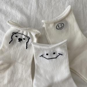 K-style Cute Smiley Socks South Korea Japanese Style Summer Thin Curling White Tube Socks Female Ins Trendy Spring and Autumn