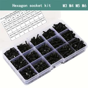 720-Piece Black Alloy Steel Hex Bolt Nut Flat Washer and Screw Combination Kit M3 M4 M5 M6