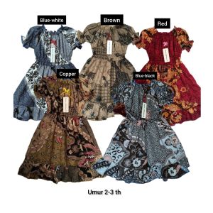 Dress batik anak perempuan dress anak dress kerut smok usia 2-3 tahun