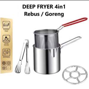 Panci Deep Fryer 4in1 - Panci Multi Fungsi Set Penggorengan Rebus - Panci Deep Fryer Stainless Steel - Panci Goreng Serbaguna