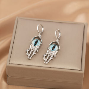 ต่างหูแบบไม่มีรู ตาสีฟ้า แฟชั่นสำหรับผู้หญิง เครื่องประดับสไตล์พังก์ เครื่องประดับหูที่ไม่ต้องเจาะ อุปกรณ์เสริมสไตล์หวานและเท่