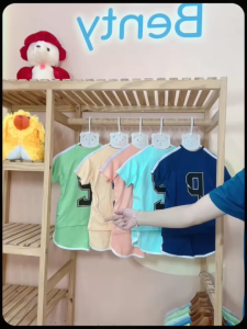 Bộ cộc tay BENTY cài chéo in số 9 màu đen nổi bật phong cách sporty  chất vải cao cấp cho bé vận động thoải mái