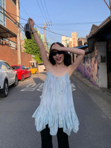 Pusumede Floral Dream Feminine Elegant Loose Strap Top Womens French Style Gentle Unique Fairy Small Shirt Polyester Fiber