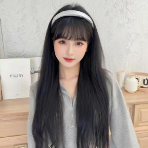 Wig female Y2K silver headband wig integrated black long straight Korean U-shaped half headgear chemical fiber fake hair spot first