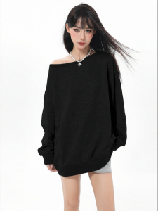 ARCG | Off Shoulder Black Casual Womens Hoodie Autumn