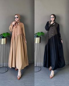 DRESS FAZURA SET HIJAB//GAMIS RAYON TWILL KOMBINASI//DRESS PANJANG TERBARU