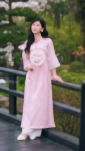 Áo dài nữ cách tân nữ Thanh Mai thiết kế hoạ tiết Hồ Điệp tay lỡ cổ trụ may sẵn Áo dài Truyền Thống nữ màu Hồng đính nơ