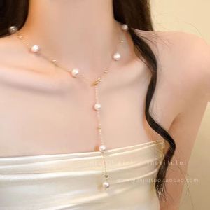 Spring Summer Womens Fashionable Minimalist Long Pearl Necklace