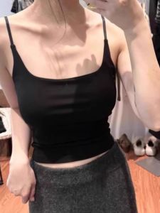 Áo Ba Lỗ Không Dây Cổ Chữ U Phong Cách Mỹ Dành Cho Nữ Mùa Xuân Hè Có Đệm Ngực Một Mảnh Màu Đen Thể Thao Dây Đeo Vai Mỏng