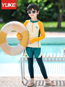 ชุดว่ายน้ำเด็กชาย ชุดว่ายน้ำแขนยาว กางเกงขายาว ชุดฝึกซ้อม แห้งเร็ว ฤดูร้อน 2025 ชุดว่ายน้ำผ้าไนลอนสำหรับเด็กชาย