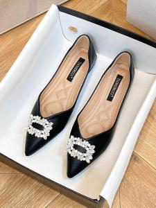 Soft Bottom Pointed Toe Womens Flats Spring 2025 Diamond Buckle Flat Bottom Single Shoes Luxury Large Size Shoe 42 Fashionable Wedding Shoes