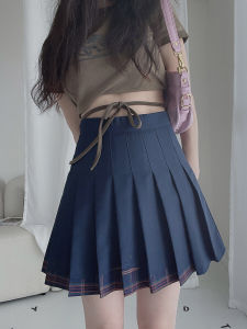 กระโปรงสั้นทรงเอเอวสูงทรงเอสไตล์เกาหลี กระโปรงทรงเอจับจีบผสมผ้าโพลีเอสเตอร์และไนลอนสีพื้นฤดูใบไม้ผลิและฤดูร้อน