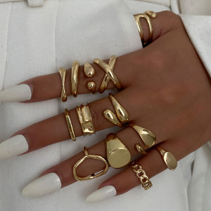 Salircon 14Pcs/Set Exaggerated Irregular Geometric Water Drop Open Rings Women Men Punk Finger Ring Party Fashion Jewelry Gifts