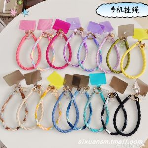 Japanese South Korea Ins Style Cable Stitch Pure Color Clip Mobile Phone Lanyard Drop-Resistant Silicone Wrist Band Creative Cute Luminous Little Bear Cartoon Pendant Phone Case Universal Gasket Card Pendants for Women