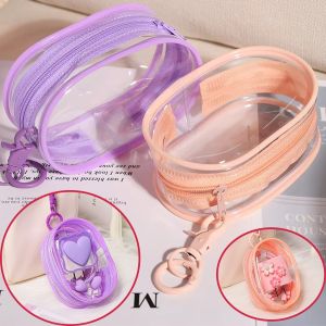 With Keychain Portable Transparent Data Cable Storage Bag For Charger USB Cord Earphone Travel Dustproof Round Clear Storage Pouch Organizers