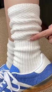 FASHION ถุงเท้ายาวถึงเข่าของผู้หญิง ผ้าถัก ยืดหยุ่นดี ถุงเท้าผ้าฝ้ายแฟชั่นสตรีขายดี Ankle Socks