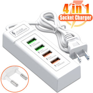 4 Ports USB Mobile Phone Charger EU/US Plug Charging Adapter Multiple Plug-in Socket Charger Small Portable Travel Charging Accessories
