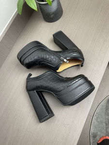 Waterproof DE LI 12CM Heels Ultra High Stacked Wooden Heel Spring New Style Deep Mouth Single Shoes Women Thick Heel Cowhide Shoes