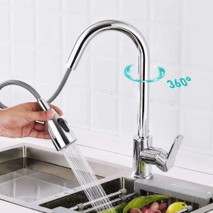 Oumu Kitchen Sink Faucet Pull Out 360 Rotation Flexible Kitchen Faucet Stainless Steel With Hose Faucet With Sprayer