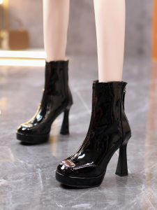 Fashionable Square Head High Heel Martin Boots Womens Winter New Style Comfortable Waterproof Platform Patent Leather Chunky Boots