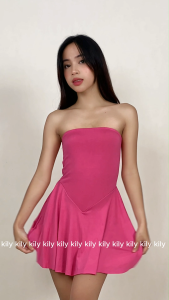 KILY.PH Elegant Tube Dress with Ruffle Hem and Corset Waist for Women - Plus Size Option Available