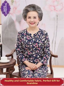 JIKE | Elderly Women Comfortable Cotton Sleepwear Two-Piece Set