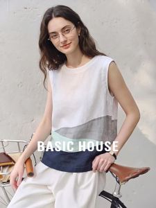 Basic House | Color Contrast Linen Thin Ice Silk Sleeveless T-shirt