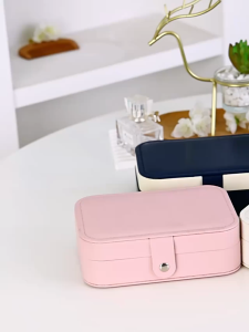 Leather Jewelry Box Compact Ring Earring Organizer Travel Storage Case