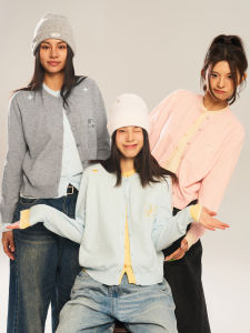 Laid-back Feel Color Block Knitted Cardigan Sweater Womens Loose Fit Long Sleeve round Neck Button up Outerwear Fashion Brand