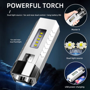 【New Ready Stock】Ligghig Multifunctional USB Rechargeable Mini Torch 300M Lighting with 2*LED+5*COB Side Lights 3 Modes Powerful Torch Can Be Used as Power - Bank IPX4 Waterproof Outdoor Lighting lampu suluh paling terang dan jauh