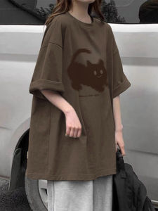 เสื้อยืดแขนสั้นผ้าฝ้ายแท้สำหรับผู้หญิงในช่วงฤดูร้อน ทรงหลวม สไตล์ย้อนยุค สไตล์อเมริกัน ทรงหลวม เสื้อผ้าทำงานสไตล์เกาหลี