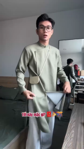 Áo dài cách tân Nam 3 Tà chất chéo hàn cài cúc chéo ẩn có đệm vai đứng form dáng đẹp_ÁO DÀI HÀ THÀNH