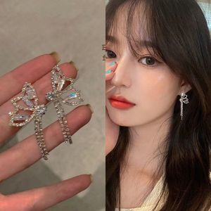 Korean Fashion Butterfly Zircon Tassel Earrings Elegant Simple Earring Accessories Jewelry for Women Girls