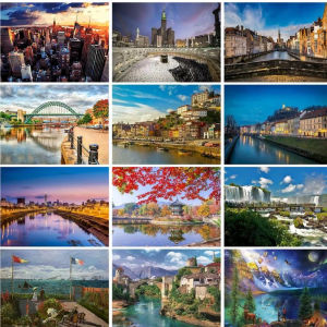 Diy Painting By Numbers Riverside Town Decorative Paintings Gifts for Adults Handpainted Landscape Home Decoration