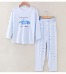 Childrens Bamboo Fiber Sleepwear Set Summer Thin Long Sleeve Pants Home Clothes Air Conditioner Suit Boys Girls Medium Large
