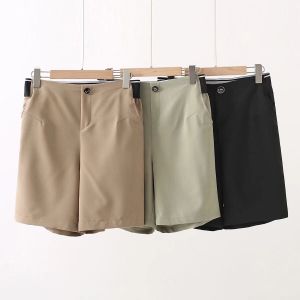 High Waist One Button Suit Shorts Elastic Back Casual Five Inch Pants Slimming Large Size Womens Clothing Office OL Style Polyester Fiber