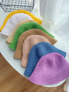 Chic Japanese Style Womens Summer Sun Protection Bucket Hat Fisherman Hat Face Covering Straw Woven Versatile Outdoors Cap