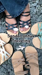 OKAIDO Sandal Tali Gaya Fashion Korea Style Wanita Cewek Karet Hitam Putih Anti Air Nyaman Sendal Perempuan