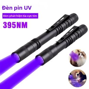 Đèn Pin UV 395nm Đèn Pin Tia Cực Tím Cầm Tay Có Kẹp Bút Đèn LED Ánh Sáng Tím Để Phát Hiện Nước Tiểu Của Thú Cưng Và Bọ Cạp Thân Hợp Kim Nhôm Màu Đen Không Thấm Nước