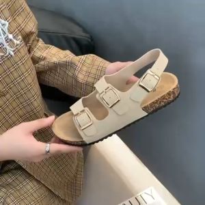 Boss Go Men & Women Flat Sandals Winsome Summer Double Belt Buckle Flat Walking Sandals (standard size)