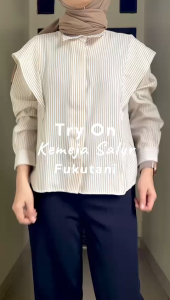 (Diskon 5K) Pisty Kemeja Atasan Wanita Striped Garis Kenian