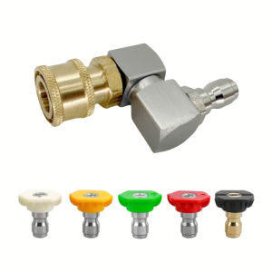 360° Swivel High Pressure Washer Adapter - 1/4" Brass Quick Connect With 5 Nozzles for Multi-Angle Cleaning