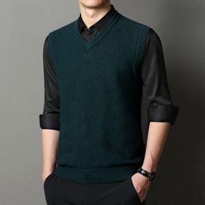 ROMON | Romon Mens Knitted Sweater Vest V-Neck Sleeveless Midlife Dad Style Spring Autumn Fashion Urban Business Casual Standard Fit